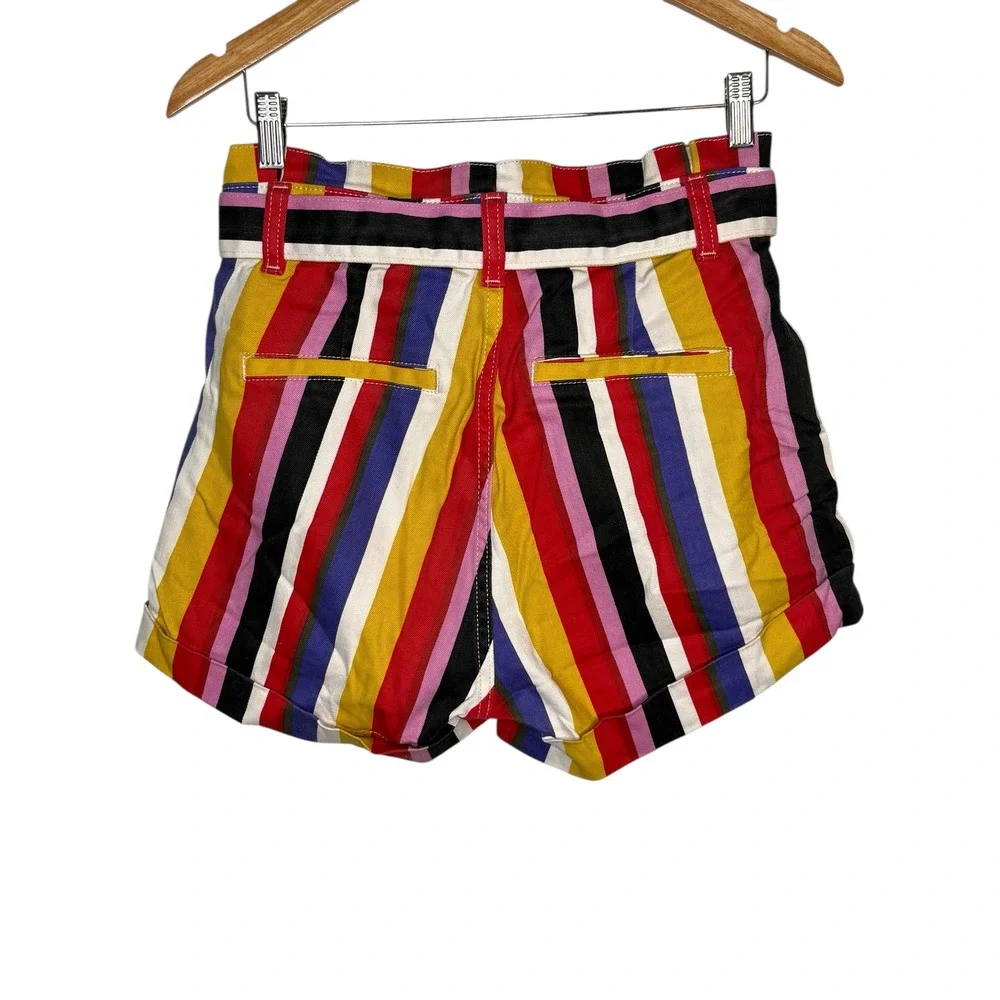 Express‎ Multicolor Striped Tie Waist Extreme High Rise Shortie Shorts Size 4 - Picture 4 of 11